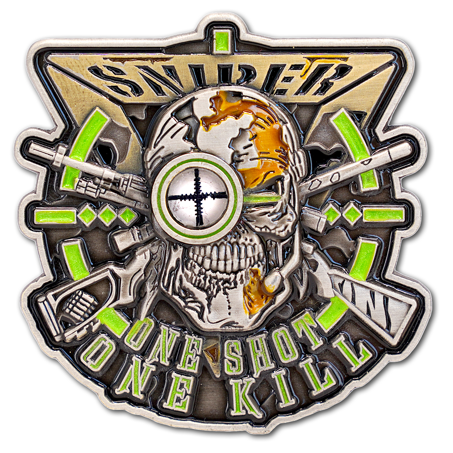 Sniper One Shot One Kill Veteran Glow in the Dark Collectible Challenge Coin