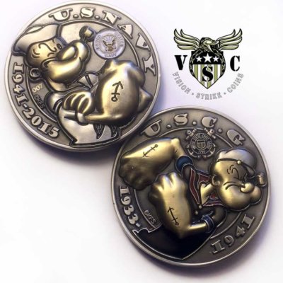Popeye USN USCG Double Headed Flip Challenge Coin