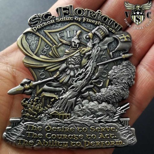 St. Florian Patron Saint Of Firefighters Challenge Coin