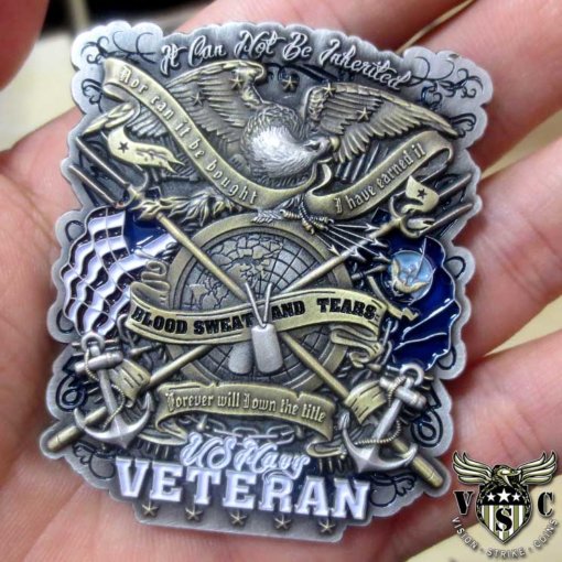 US Navy Veteran Custom Engraved Challenge Coin