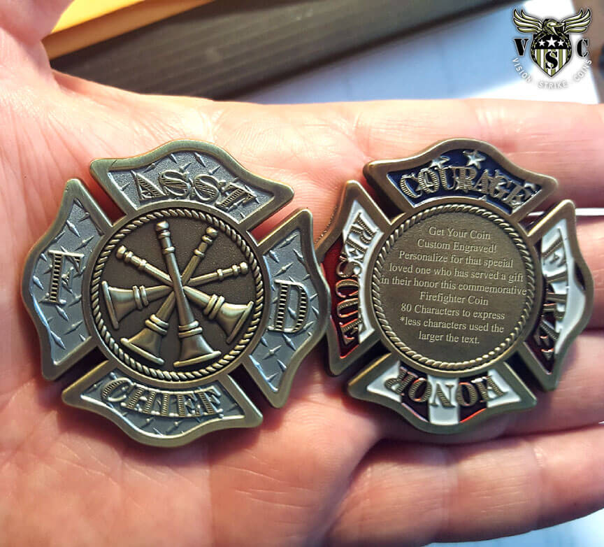 Asst Fire Chief Firefighter Custom Engraved Challenge Coin