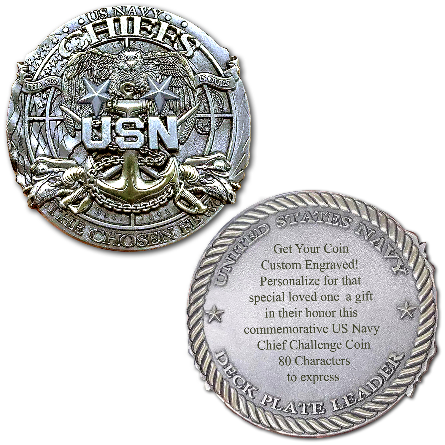 US Navy Senior Chief Custom Engraved Challenge Coin
