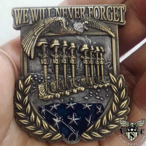 We Will Never Forget Military Custom Engraved Challenge Coin