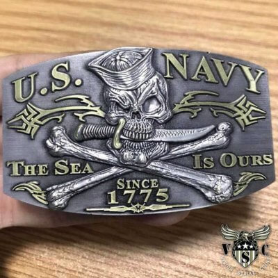 Jolly Roger The Sea Is Ours Since 1775 US Navy Belt Buckle