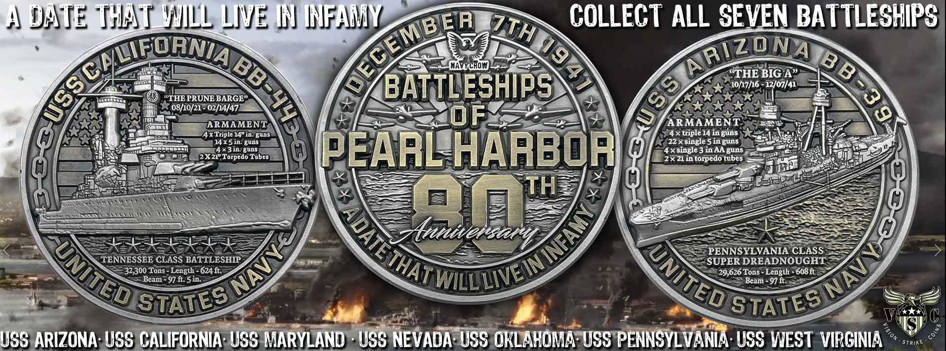 Pearl harbor 80th anniversary US Battleships Coins