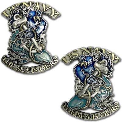 US Navy Crow Shark Surfer The Sea is Ours Veteran Collectible Challenge Coin