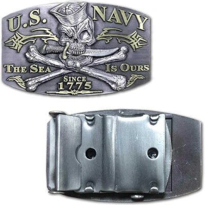US Navy Jolly Roger Sea Is Ours Veteran Belt Buckle