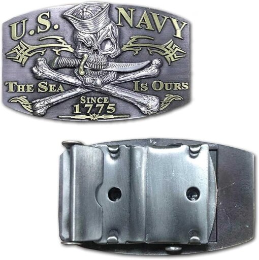 US Navy Jolly Roger Sea Is Ours Veteran Belt Buckle