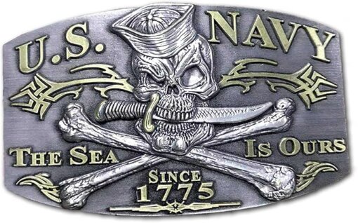 US Navy Jolly Roger Sea Is Ours Veteran Belt Buckle
