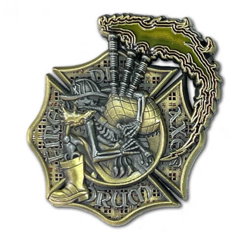 Firefighter Pipe and Drum Celtic Bagpipes Firefighting Collectible Challenge Coin
