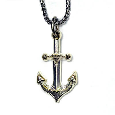 Navy Anchor Sword Gold and Sterling Silver Necklace Jewelry with Chain