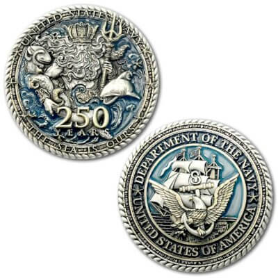 US Navy 250th Anniversary Birthday King Neptune Veteran Collectible Challenge Coin
