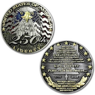 USA 250th Anniversary Birthday Spirit of 76 Patriotic Collectible Challenge Coin
