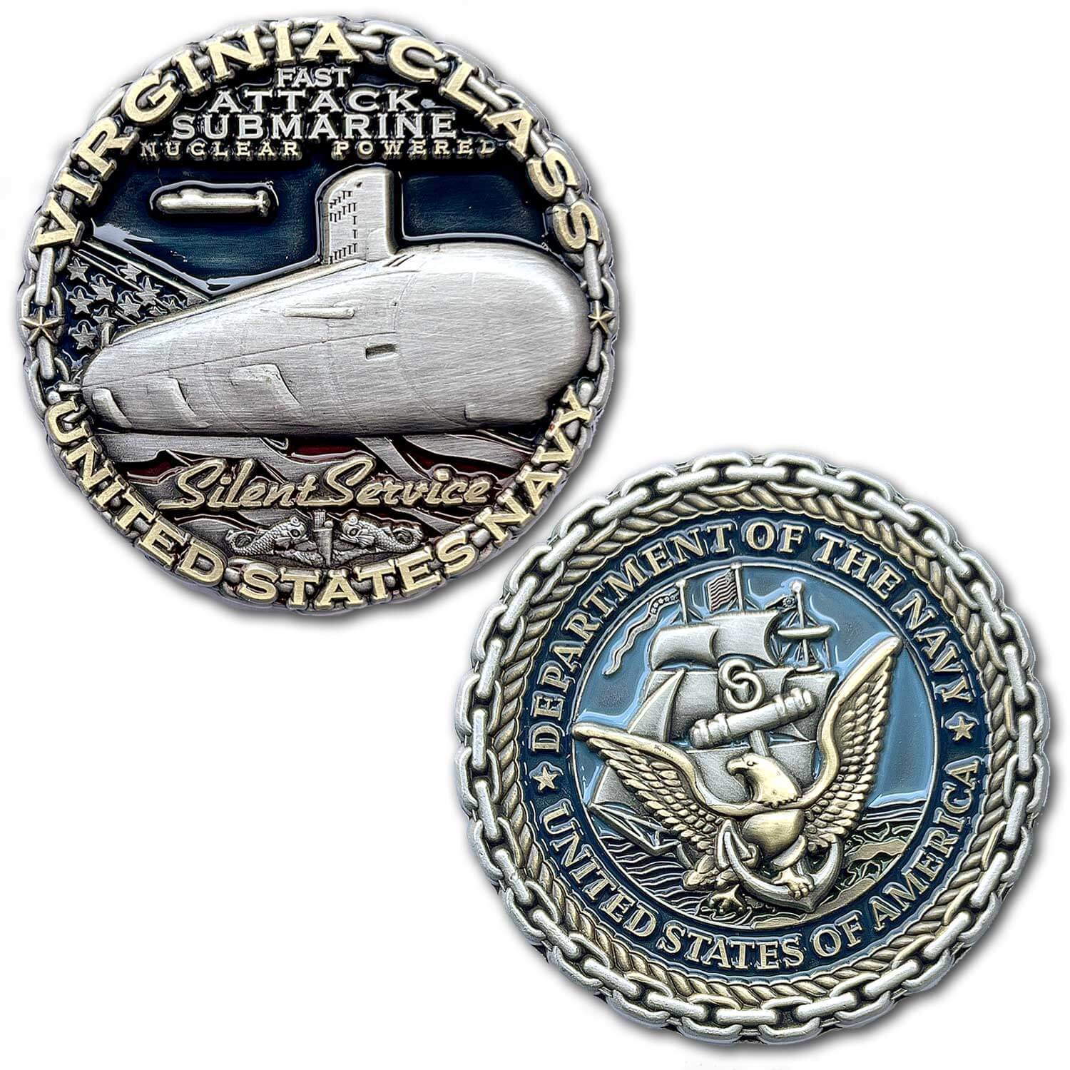 Virginia Class Fast Attack Nuclear Submarine US Navy Collectible Challenge Coin