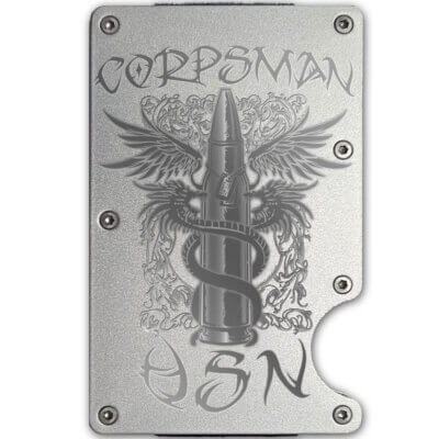 USN Corpsman Tribal Caduceus Laser Engraved Metal-Plate Cardholder Navy Men’s Wallet