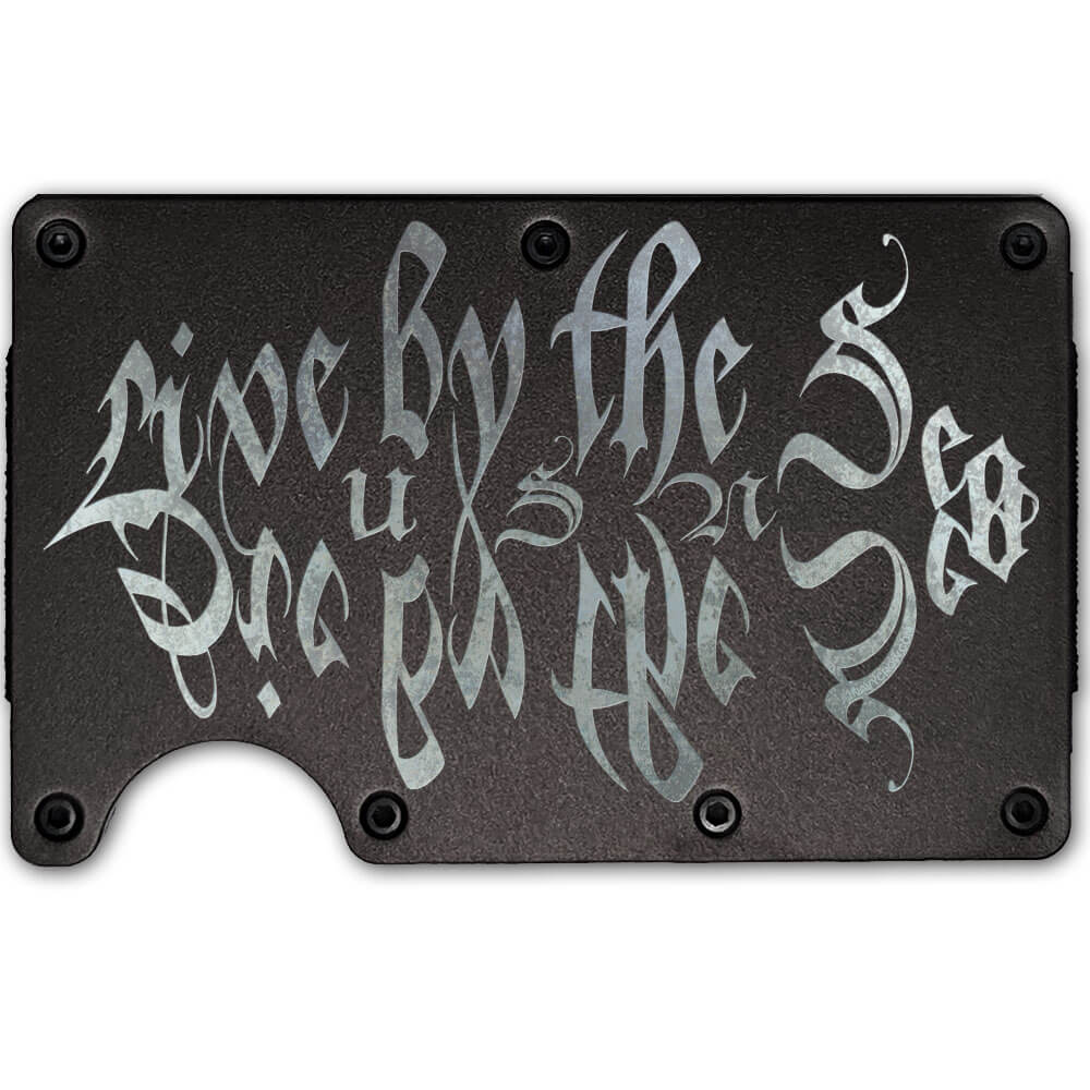 Live by the Sea Die by the Sea USA Laser Engraved Metal-Plate Cardholder Veteran Men’s Wallet