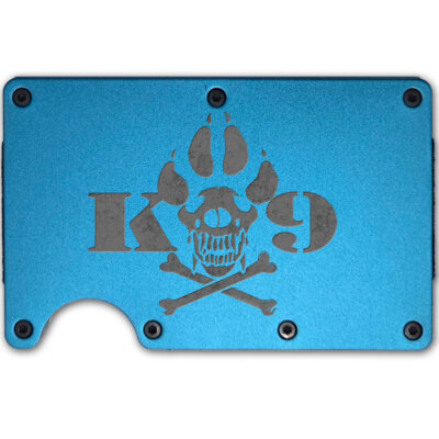 K9 Skull & Bones Laser Engraved Metal-Plate Cardholder Veteran Men’s Wallet