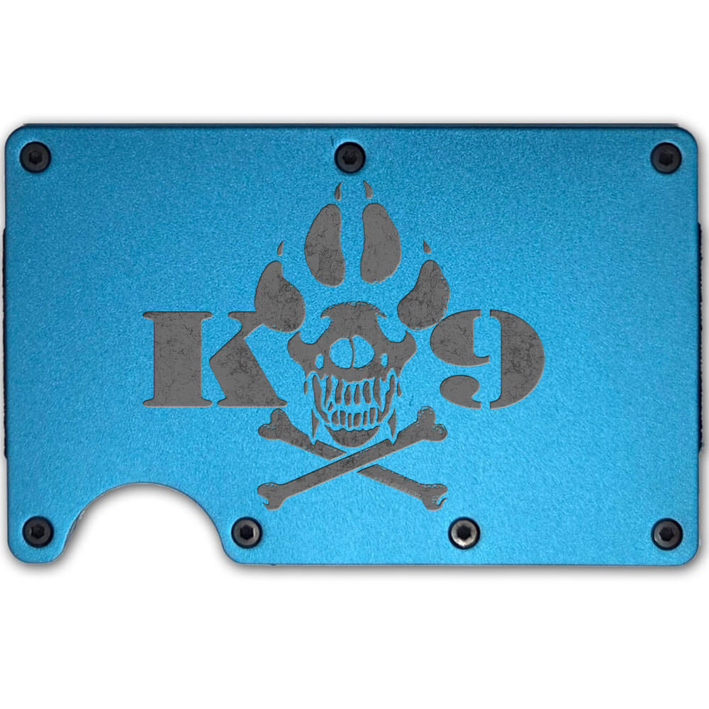 K9 Skull & Bones Laser Engraved Metal-Plate Cardholder Veteran Men’s Wallet