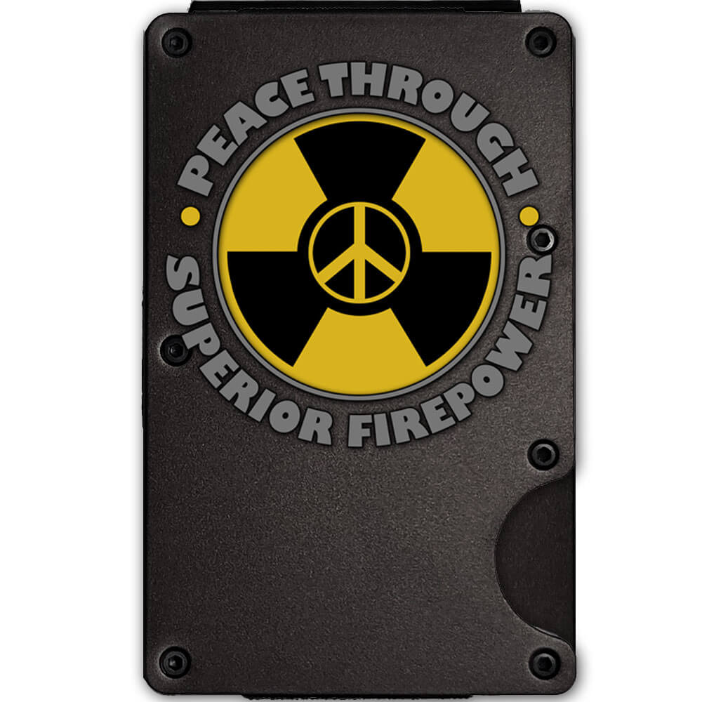 Peace Through Superior Firepower Weathered Metal-Plate Cardholder Veteran Men's Wallet