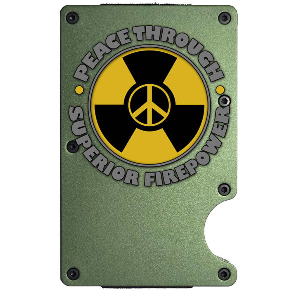 Peace Through Superior Firepower Weathered Metal-Plate Cardholder Veteran Men's Wallet