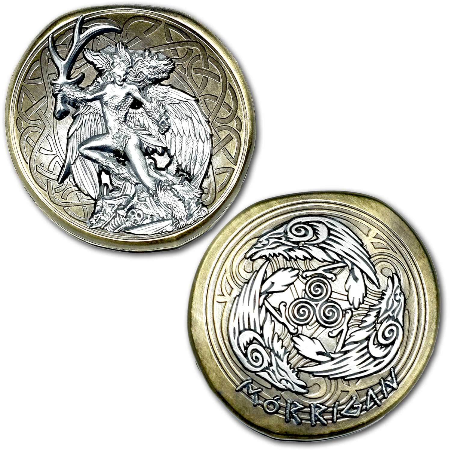 Morrigan Celtic Goddess of War and Fate, with Foretelling Doom, Death, or Victory in Battle Ancient Rainbow Cup Collectible Coin